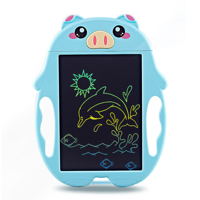 Tablette de dessin animé colorée pour enfants, tableau d&#39;écriture d&#39;animaux, écran LCD de 9 pouces, jouets éducatifs pour filles: Blue Pig