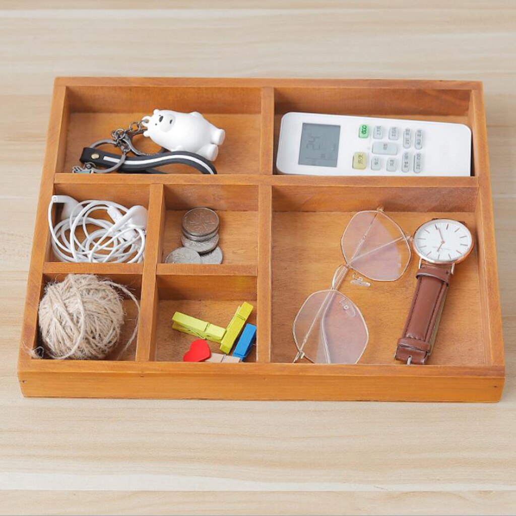 Desktop Storage Organizer 7 Compartment Living Room Office Supplies Wooden