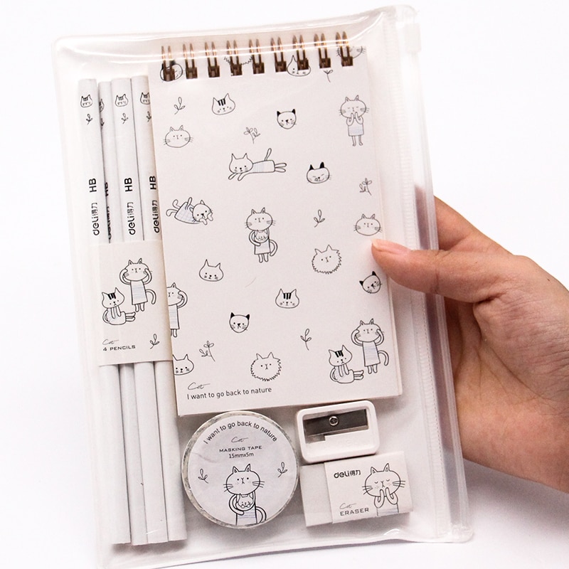 Student Stationery Set Primary High School Cute Cartoon Children's Notebook Pen Tape Eraser Pencil Sharpener