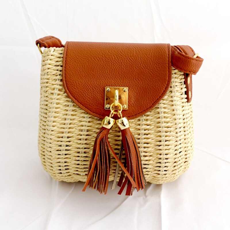 Bolso de playa de paja tejido, duradero para mujer, con borla, correa de cuero, bolso tejido hecho a mano, bolso de concha, bandolera para mujer: beige