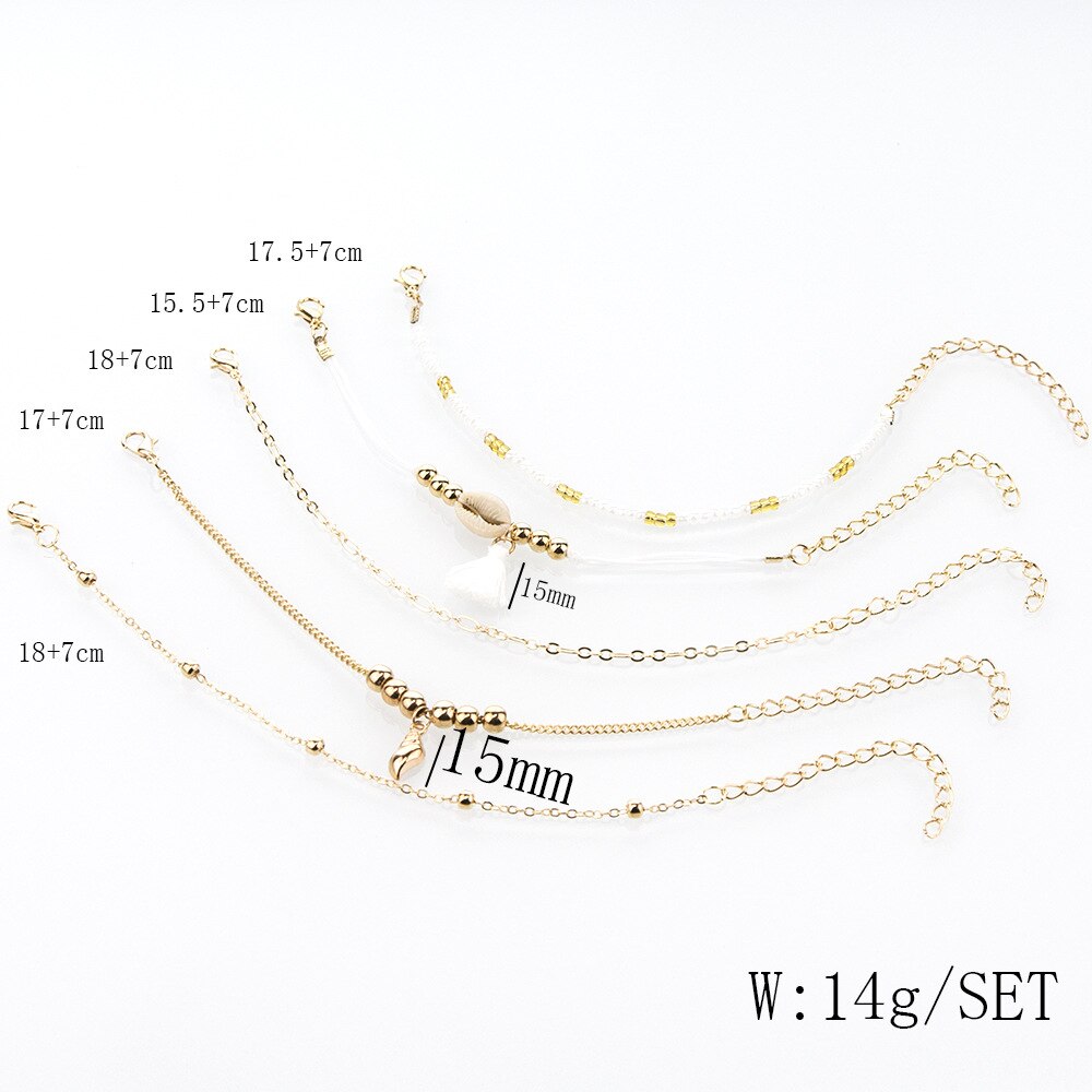 5pcs ouro natural concha pulseiras conjunto abacaxi charme carta de amor boho pulseiras para mulheres pulseiras bohemia pulso jóias: Default Title