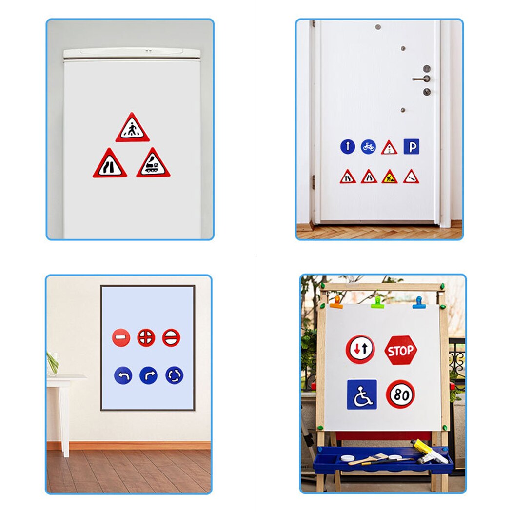 1 Set Traffic Sign Magnet Wood Educational Fridge Magnet Teaching Prop for Kids