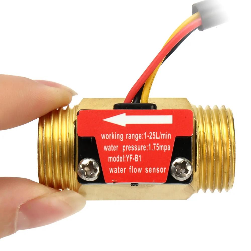 Copper Water Flow Sensor - 1.75Mpa G1/2 Pulse Hall Switch - 1-25L/Min Flow Rate