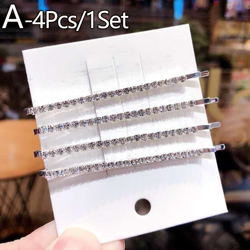 4-Piece Rhinestone Hair Clip Set for Women - Crystal Hair Accessories, Girls Barrette, Pins, Jewelry: Silver plated