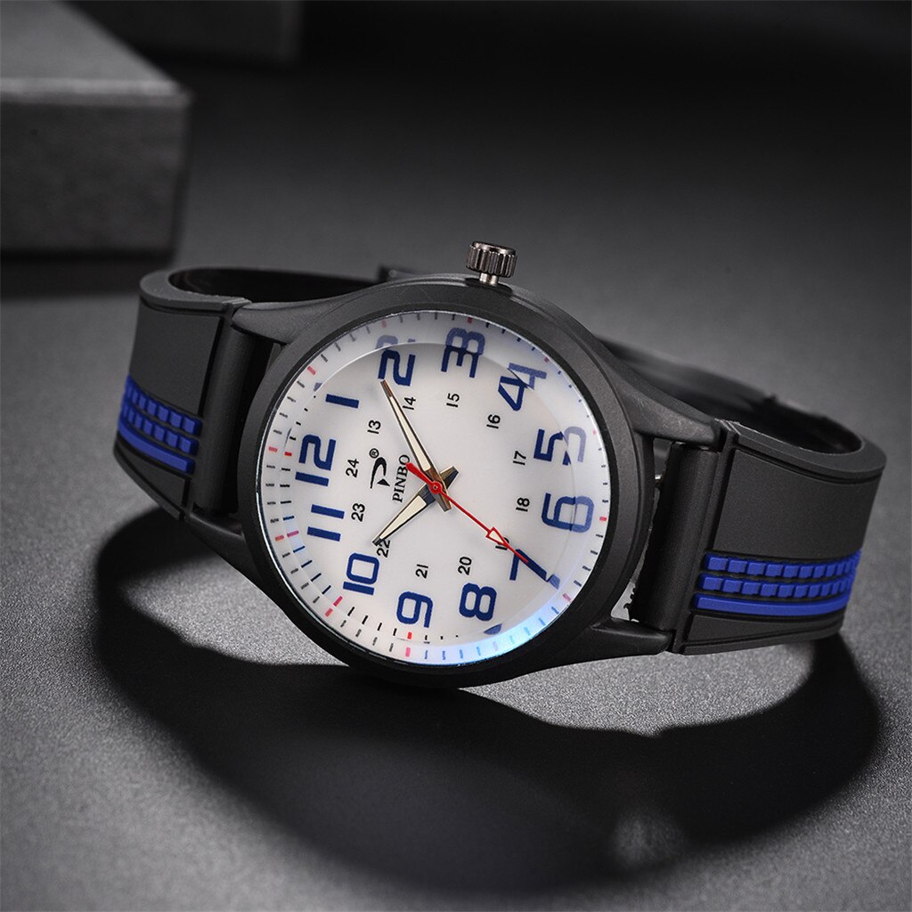 Men Soft Silicone Rubber Strap Sports Watch Simulated Quartz Watch