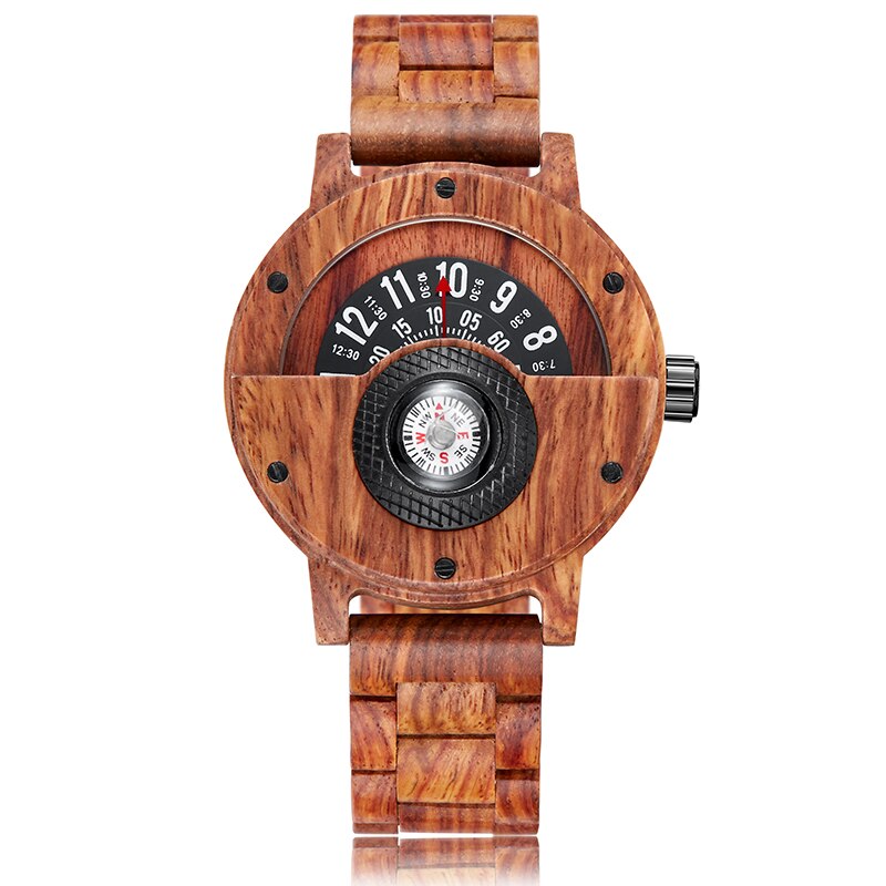 Creatieve Kompas Draaitafel Nummer Houten Horloge Mannen Volledige Hout Band Vintage Natuurlijke Hout Horloges Relogio relojes de madera