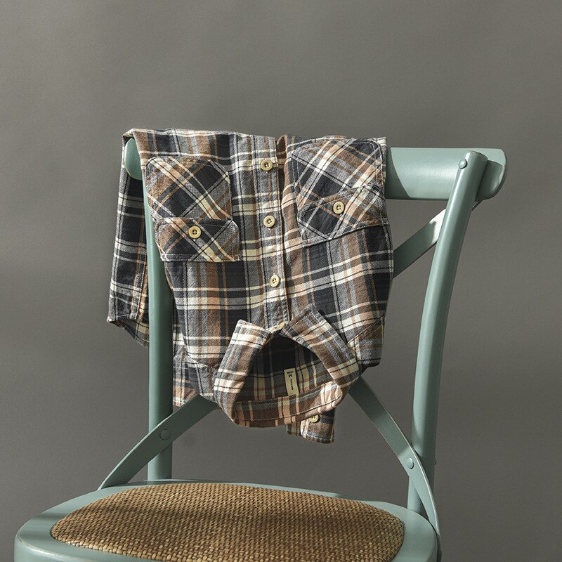 Men Clothing Autumn Winter Men Pure Cotton Plaid Shirt Long Sleeve Camisas Para Hombre