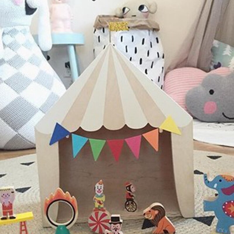 Ins Circus Wood House Storage Shelves Handmade Kids Bookends Wooden Ornaments Children Room Decoration Organization Wall Shelf