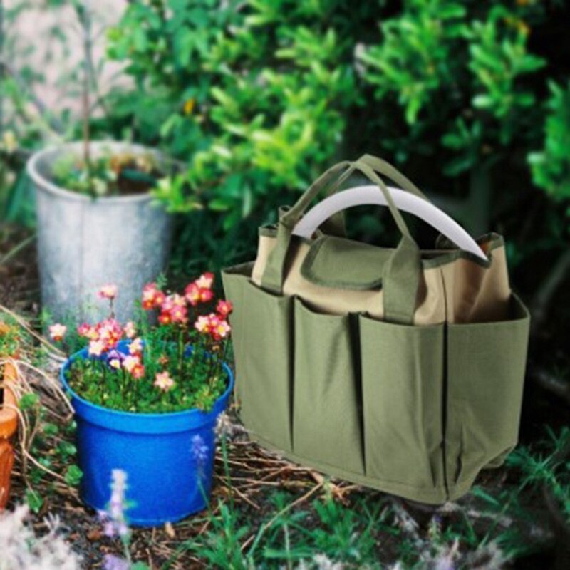 CSS tela Oxford verde oscuro 8 lado Multi-bolsillos Tote manija de jardín herramientas organizador bolsa de almacenamiento portátil