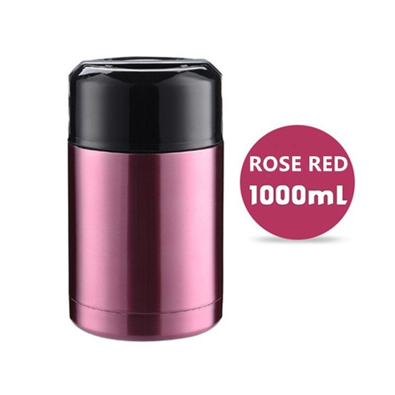 Stor kapacitet 800ml/1000ml termos madkasse til mad bærbare rustfrit stål suppebeholdere vakuumflasker termokop: 1000ml rose rød
