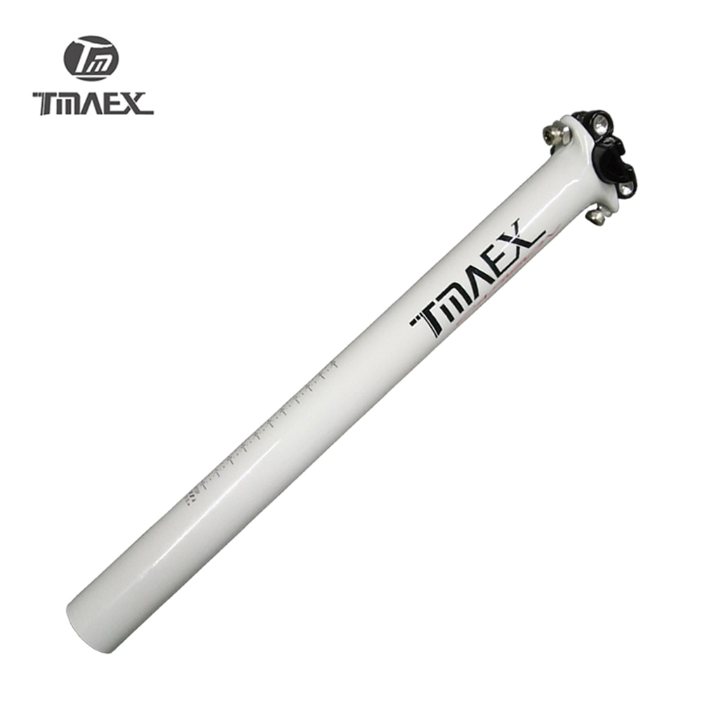 Tmaex- hvid logo carbon sadelpind fiber cykel mtb / road sadelpind cykel dobbelt søm sadelpind seattube 27.2/30.8/31.6*350/400mm