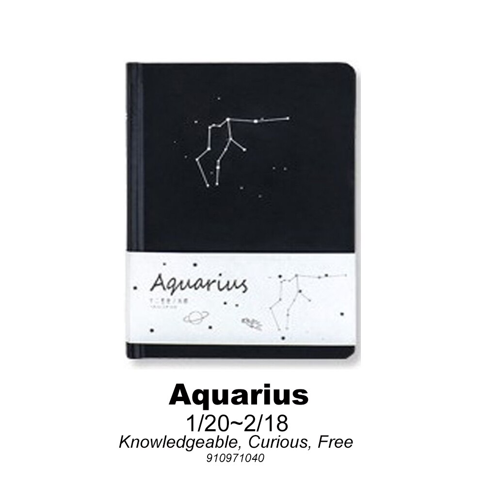 Simple Twelve Constellation A5 study Notebook Art Student Classroom Notepad Black Inner Core Dot Matrix Blank Lattice Book: Aquarius