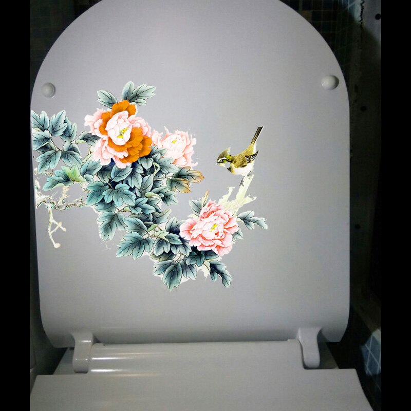 Zttzdy 24.6*22.9cm klassisk malede blomster og fugle kunst toilet mærkat indretning hjemme væg mærkat  t2-0253