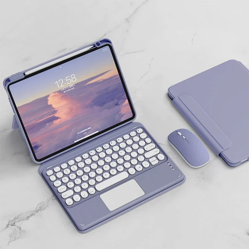 Funda magnética de rotación para iPad Air 6, 2024, 10,9, Air 4, 5, 10. ª generación, teclado 10,2, 7, 8, 9. ª, Air 3 Pro 11, funda con ratón gratis: TEN / Morado