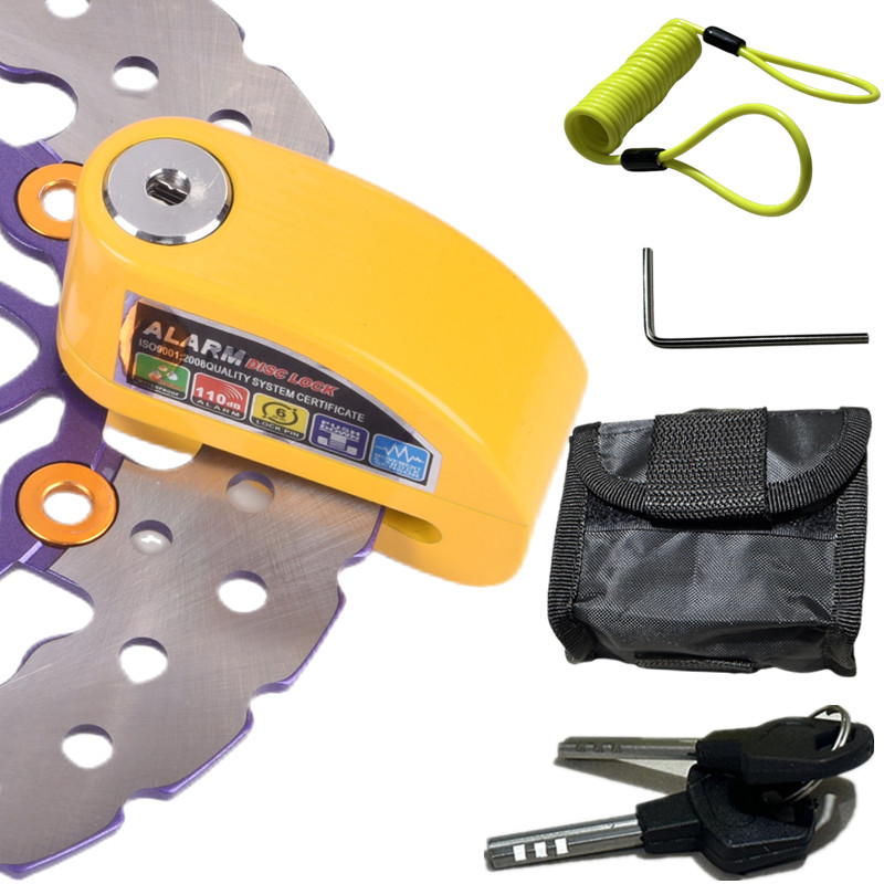 waterdicht motorfiets alarmslot fietsslot beveiliging anti-diefstal slot motor schijfrem slot + tas + herinnering touw: YELLOW