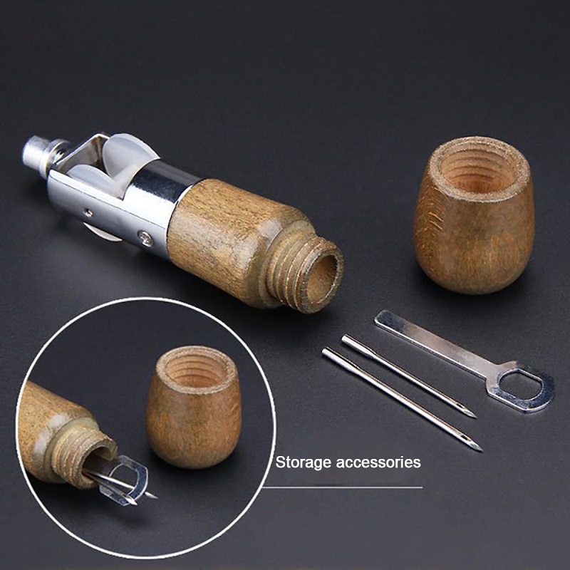 Leather Sewing Awl Set with Flat Waxed Thread Overstitch Wheel Needle Shoemaker Stitch Awl Manual Speedy Stitcher Leathercraft