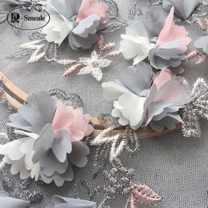 Chiffon Contrast 3D Chiffon Bloem Vlinder Kant Applique Patch Diy Naaien Accessoires Voor Trouwjurken Grey GreenRS2792