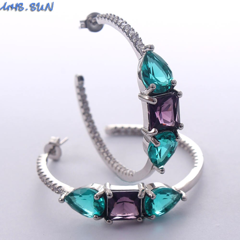 MHS.SUN Geometric Cubic Zircon Women Hoop Earrings Crystal Earrings For Female Jewelry Party: 2
