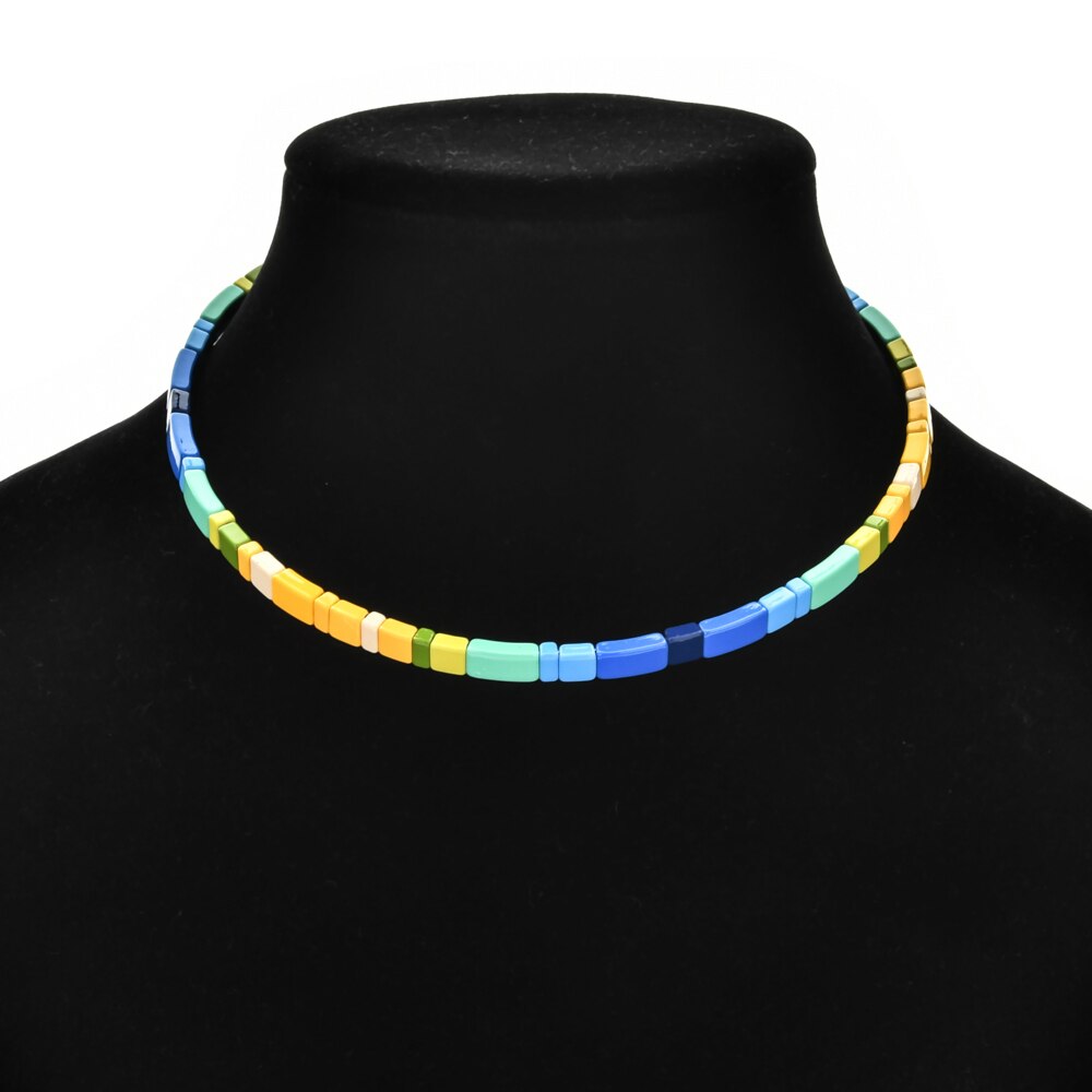 Collier ras du cou court pour femmes, perles colorées arc-en-ciel, pour la plage, bricolage, bijoux pour filles, de fête,