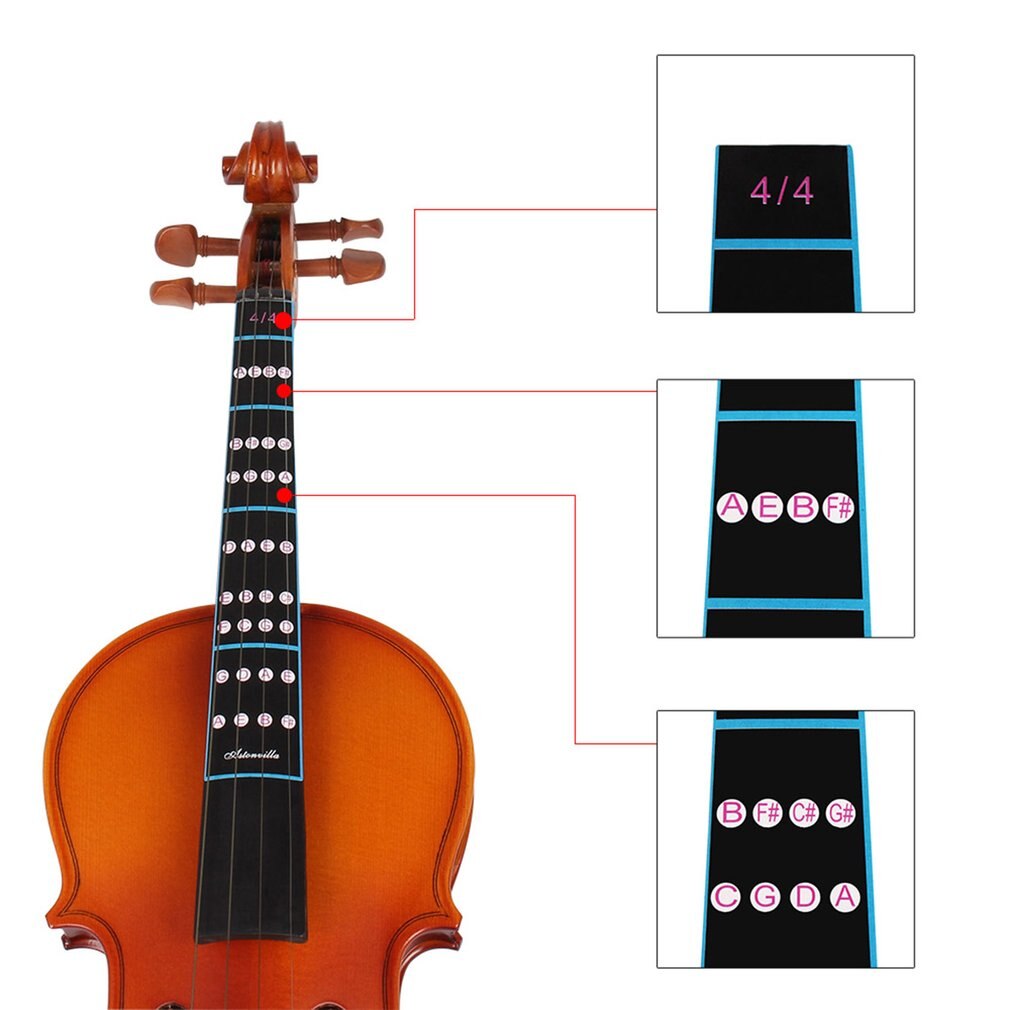 2Pcs 4/4 Scale Violin Fiddle Fingerboard Finger Guide Label Stickers Note Chart Black
