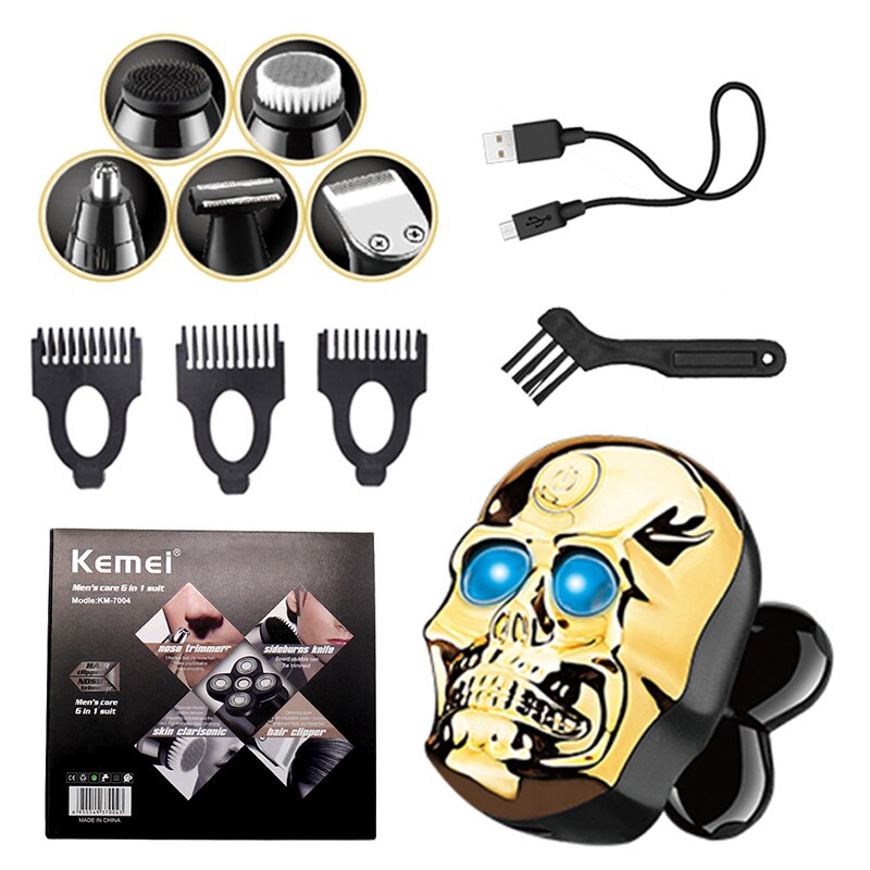 Men's 6in1 set wet dry shaving machine electric shaver rechargeable electric razor beard facial grooming kit: with box