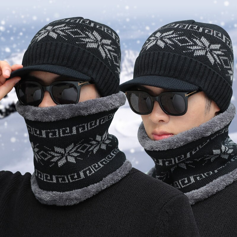 Unisex vinterhue med visir snestil mænds strikhue vinterhuer til kvinder og mænd varm tyk akryl huehue