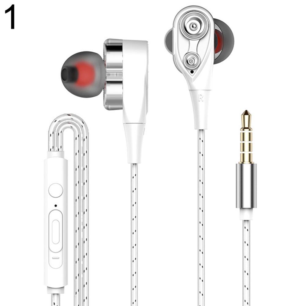 3.5mm earphones Wired headphones with mic Quad Core Double Action Ring earphones In-ear Headset Earbuds 3D Stereo Volume Control: White Single horn