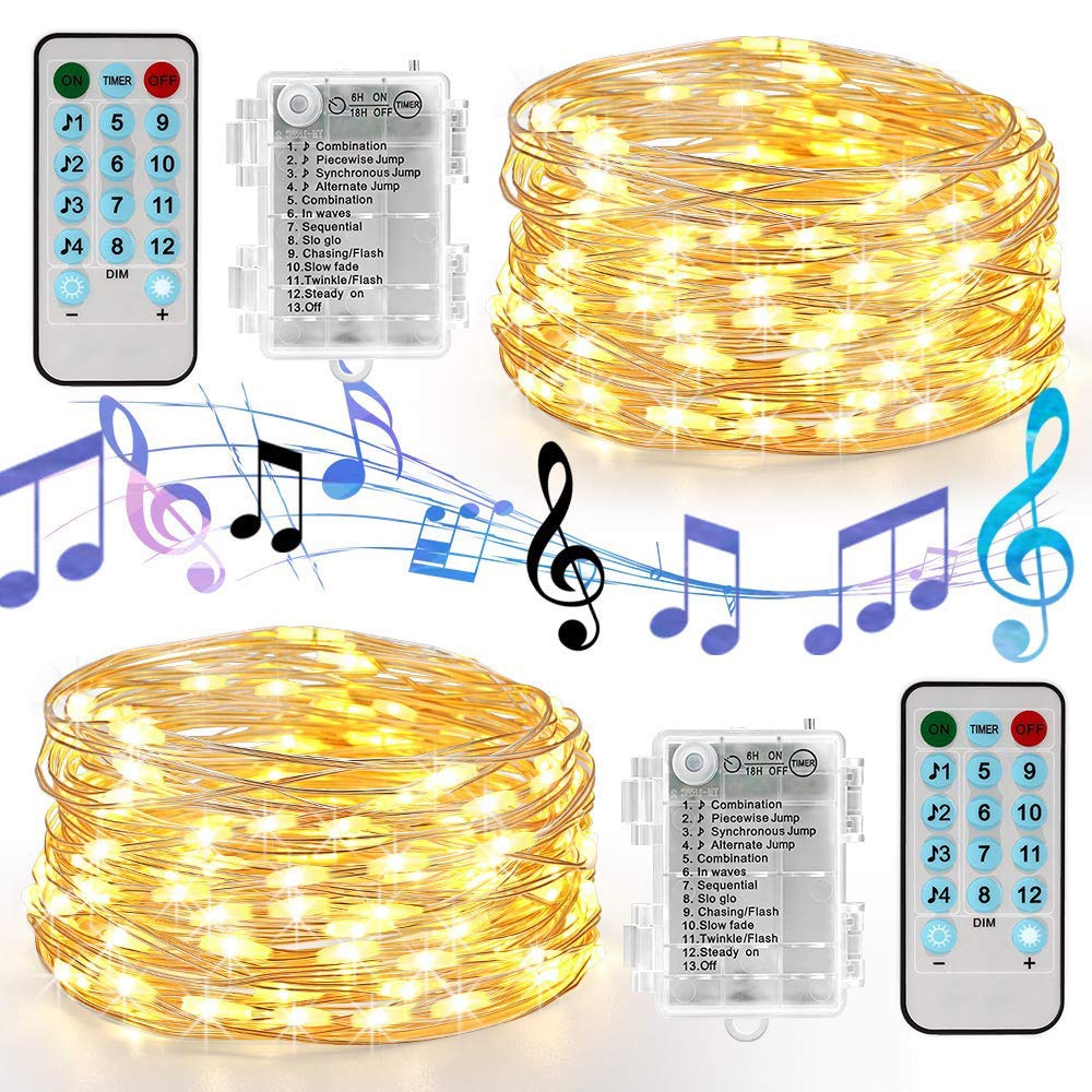5M 10M Sound Activated LED Music String Lights Battery/USB Operated Copper wire Christmas ligths for home Wedding Party
