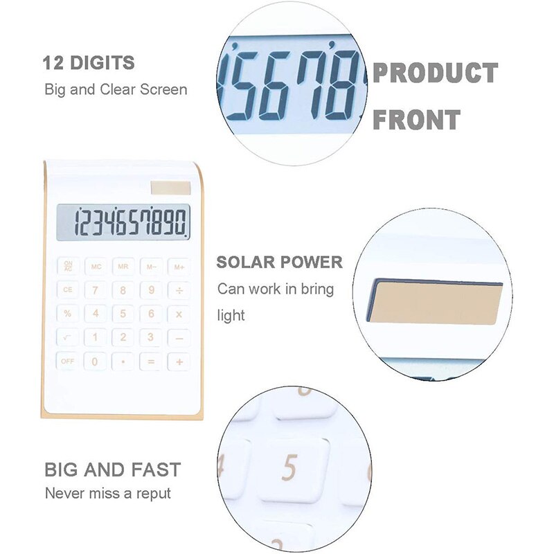 Calculator, Slim , Office/Home Electronics, Dual Powered Desktop Calculator, Solar Power, 10 Digits, Tilted LCD Di