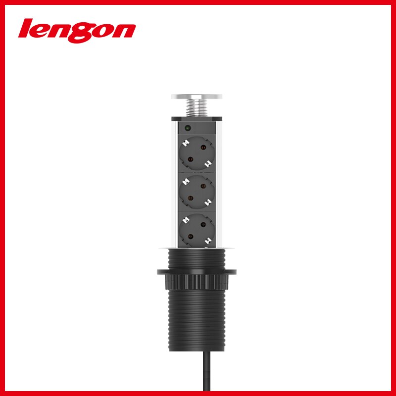 LENGON 16A PULL POP UP 3 Power Socket Kitchen Table Desktop Sockets Retractable Worktop EU Outlet With Child Protective Lock: 3