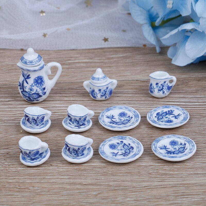 15 stuks/set bloemenpatroon porseleinen koffie thee kopjes keramisch servies schaal 1/12 miniatuur keukenaccessoires