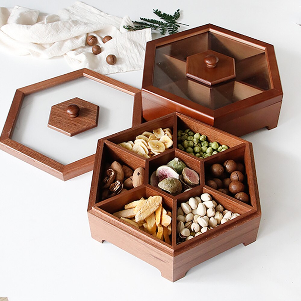 European solid wood candy box with compartment nuts snack box household wooden fruit plate melon seeds box ZM916
