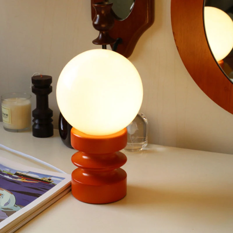 Mellem antik stil orange massivt træ glas led bordlampe soveværelse sengelampe hjem atmosfære natlampe koreansk ins lampe