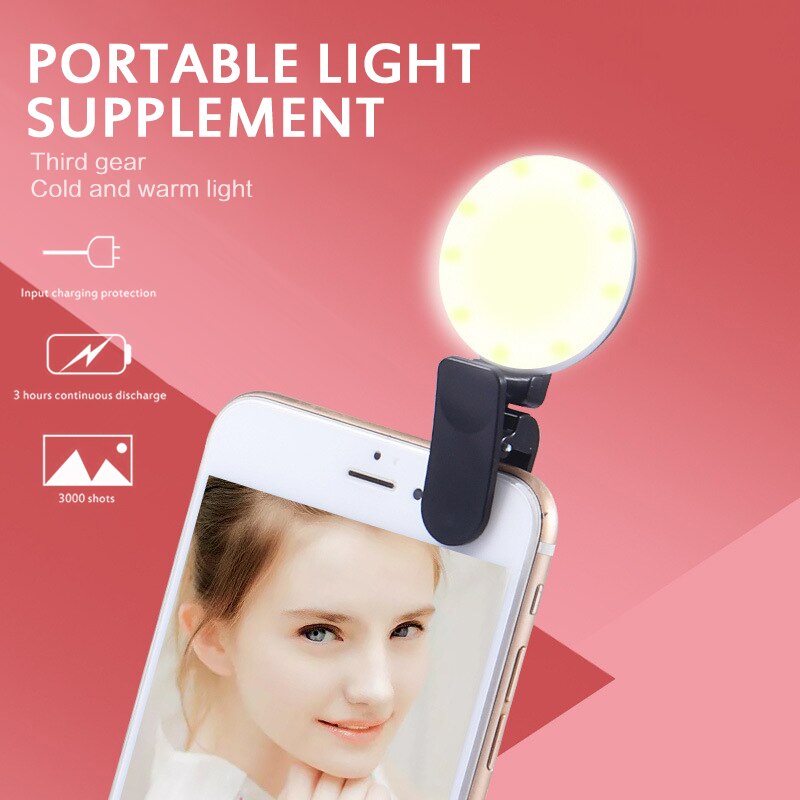 360° Rotatable Cold Warm 3 Gears Dimming Mobile Phone Fill Light 10 Lamp Beads LED Selfie Light Photography Clip Light