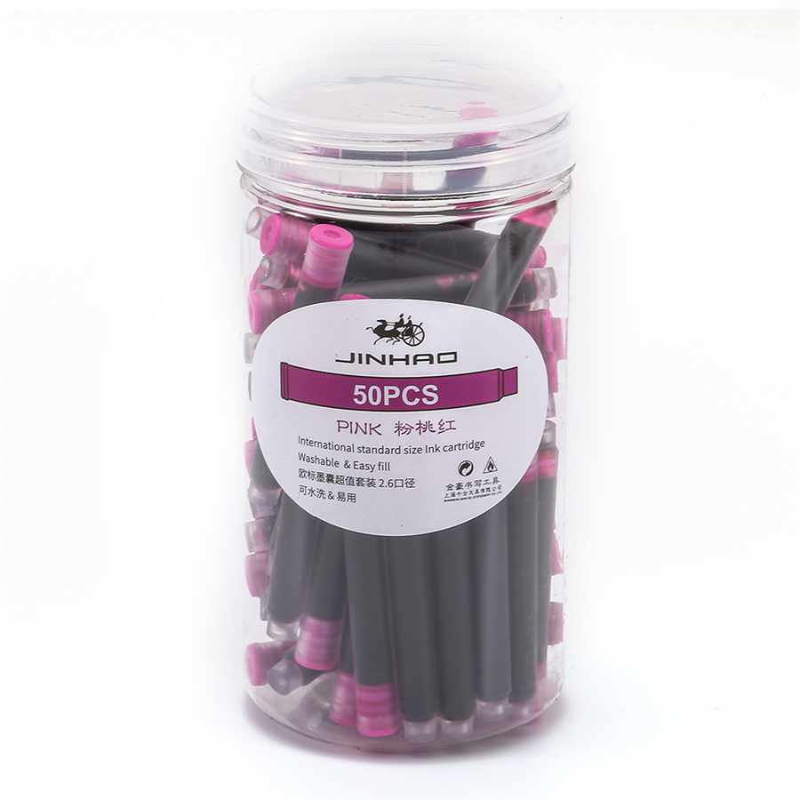 50pcs Fountain pen Color ink cartridge value box Jinhao 2.6mm international standard refill Stationery Office school A6612: Pink