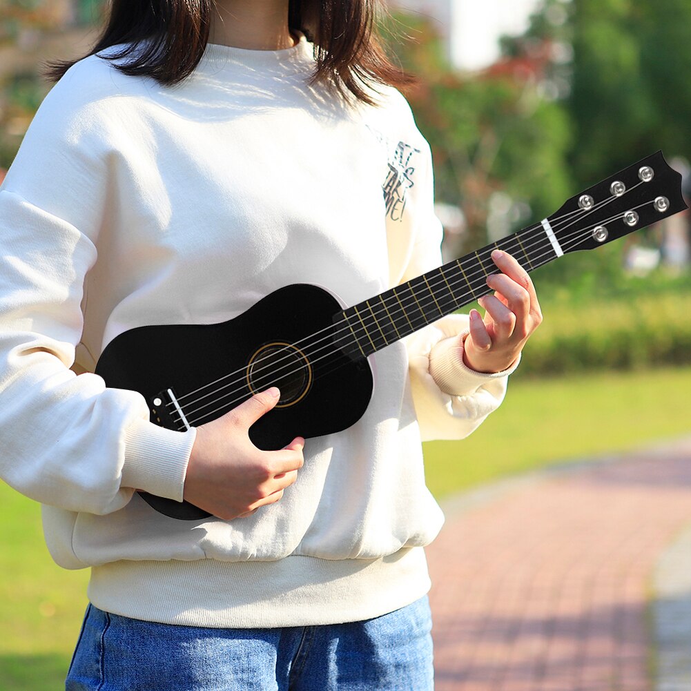 21 inch Basswood Ukulele 6 Strings Small Bass Acoustic Guitar Musical Instruments with Picks for Children Kids Beginners
