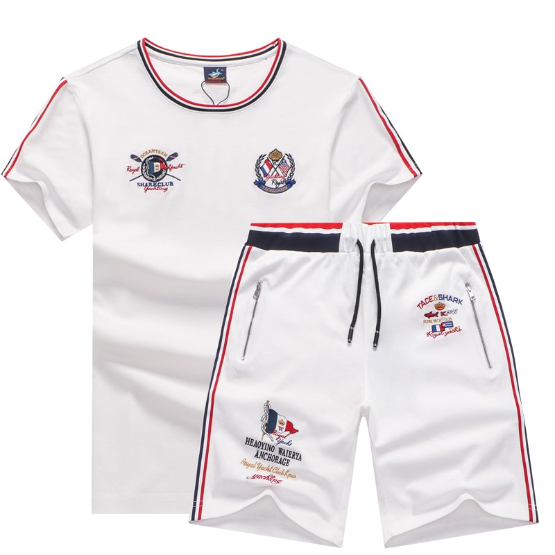 Zomer 100% Katoen Tweedelige Sets Heren Trainingspakken Man Tace Shark Brand Tshirt Mannen Shorts Trainingspakken Jogging joggingbroek
