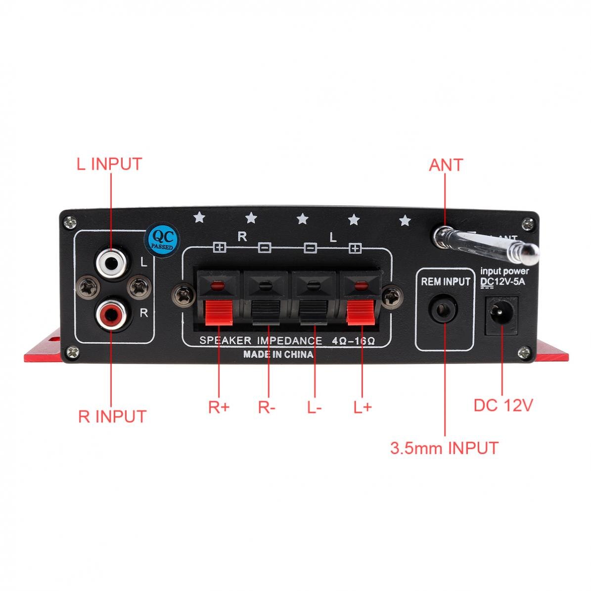 MA120 20W X 2 HiFi 2 Channel Output Power Amplifier FM Radio Player Support USB / SD / DVD / MP3 Input with Remote Control