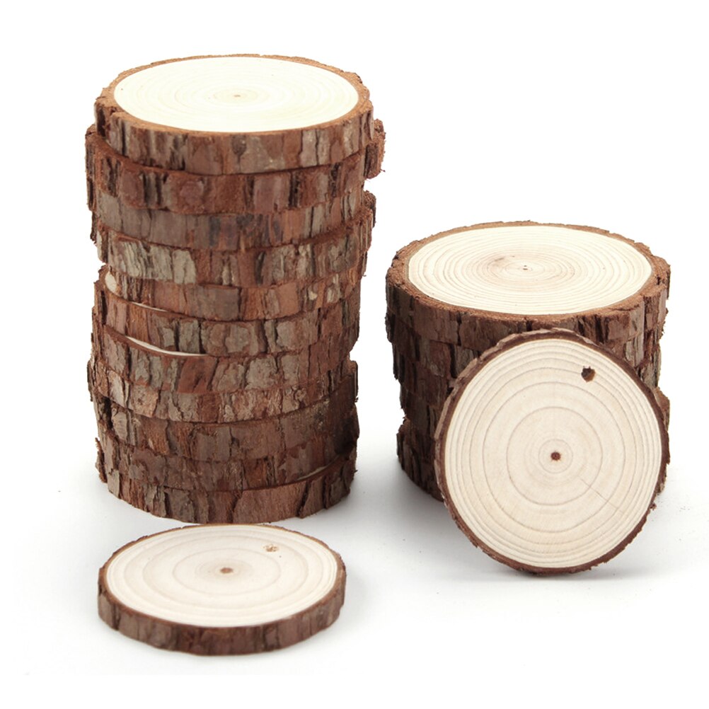 10Pcs Grenen Houten Log Cirkel Hout Discs Kerstboom Opknoping Decoratie DIY Ambachten Bruiloft Centerpieces Xmas Card Decor