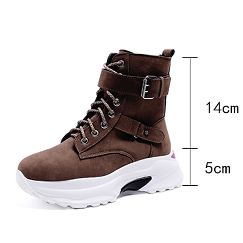 Grande taille en peluche bottes d'hiver grosses baskets bottines femmes chaussures femme à lacets fermeture éclair boucle épaisse semelle plate-forme chaussures
