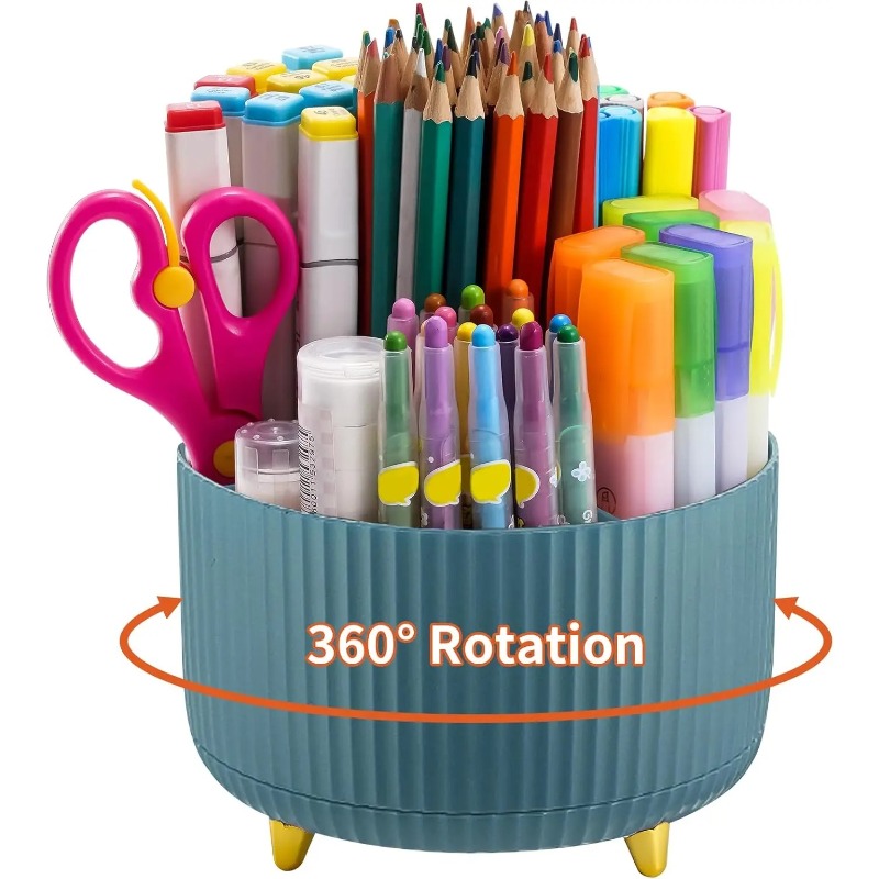 Desk Organizer, 360-Degree Rotating Pen Holder for Desk with 5 Compartments Pencil Organizer, Storage Box Caddy for Office, Home