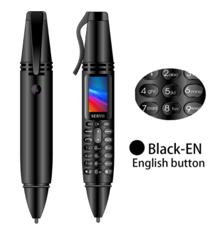 Tiny Screen Pen smallest mini Mobile phone Dual SIM Card Bluetooth Dialer Cellphone with Flashlight Recording Pen FM Radio: ADD 4GB TF CARD / Black EnglishButton