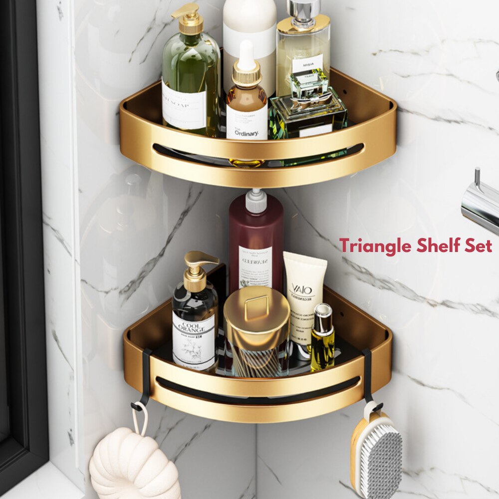 Luxury Bathroom Shelves Set Triangle Corner Shelf Shower Storage Rack Holder Wall Mounted Toilet Organizer Shampoo Organizer: Tri B Set
