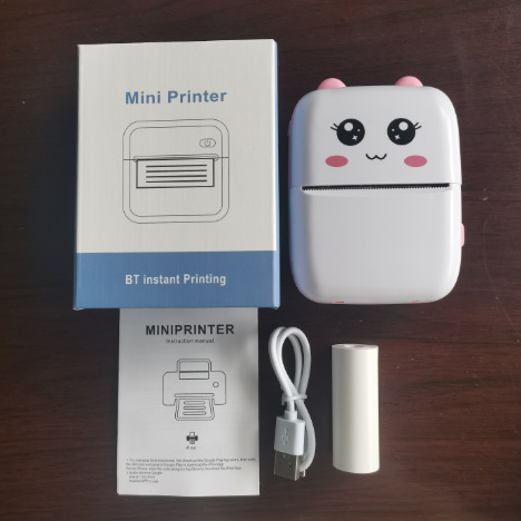 Portable thermal printer mini cat print photo pocket thermal label printer 58mm printing wireless Bluetooth Android iOS printers: Silver
