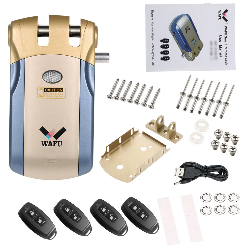 Wafu-cerradura inteligente de WF-018, cerrojo de Control remoto inalámbrico de seguridad, Invisible, sin llave, para puerta, aleación de Zinc, Metal, con 4 llaves remotas