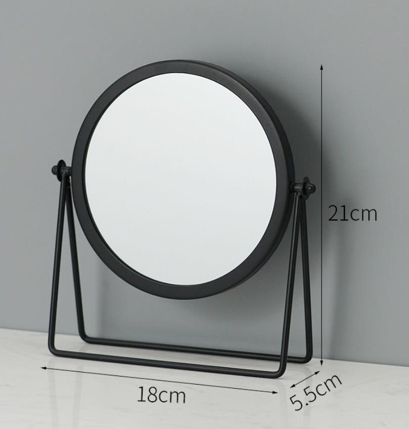Makeup Mirror Light luxury retro European metal gold home desktop desktop square round mirror mirror dormitory makeup mirror: black B
