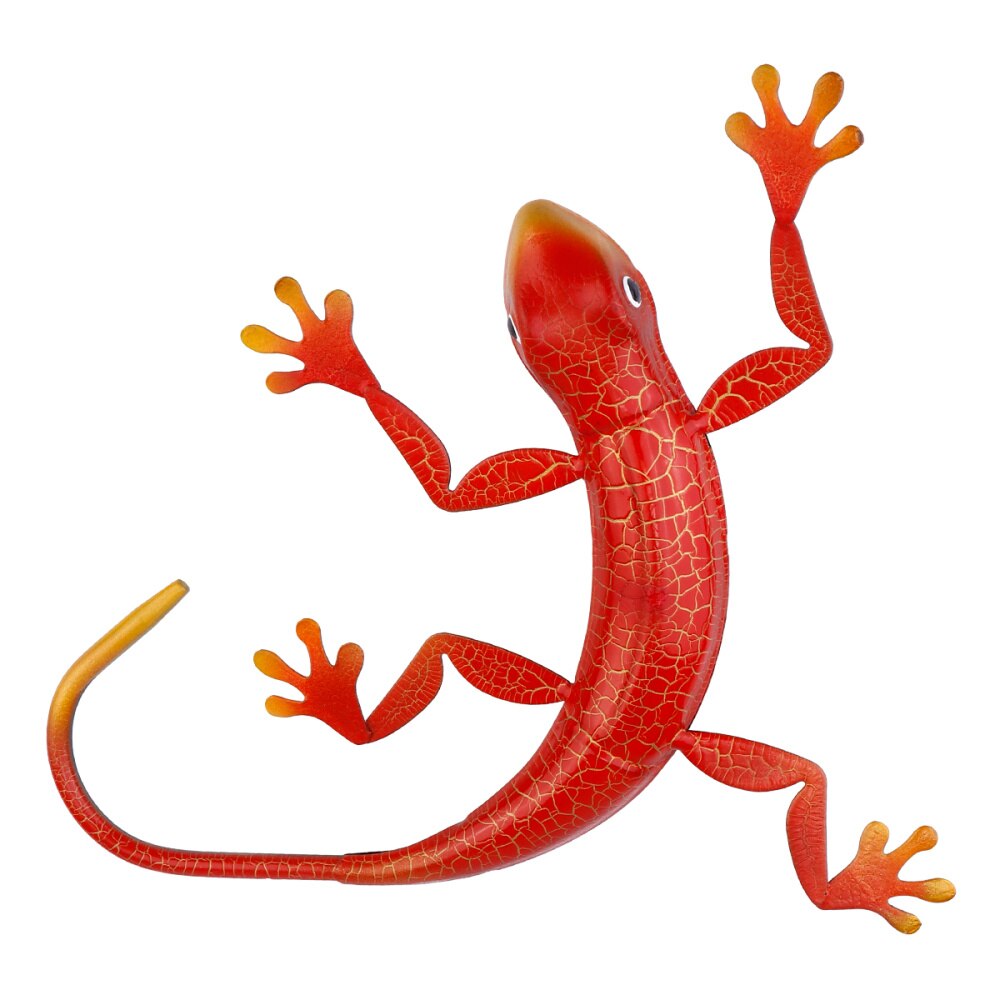 1pc metal gekko 3d væg kunst skulptur indretning indendørs udendørs hængende ornament: Rød