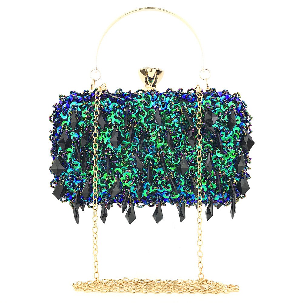 Europeiske kvinner kveldsveske håndlagde påfugl paljetter perler dag clutches håndveske dame telefon veske messenger bag