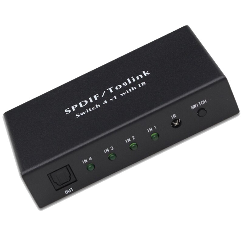Digital Optical 4X1 Switch with IR Remote Control Aluminum Alloy Digital Audio Optical Fiber Switcher 4 in 1 Out US Plug
