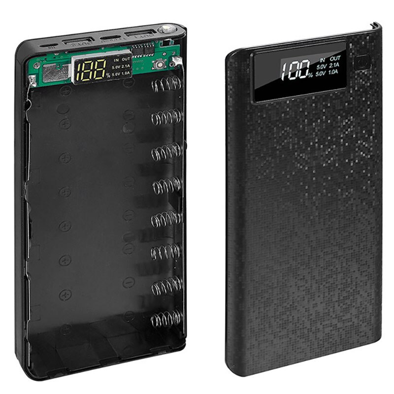 20000 mah diy strömbank fallet 8 x 18650 batteriladdnings förvaringsbox 5v dual usb typ c android mikro usb-gränssnitt för smarta telefoner: Svart inget batteri